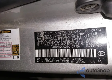 2005 Toyota Prius z USA, uszkodzony, nr VIN JTDKB20U250127454